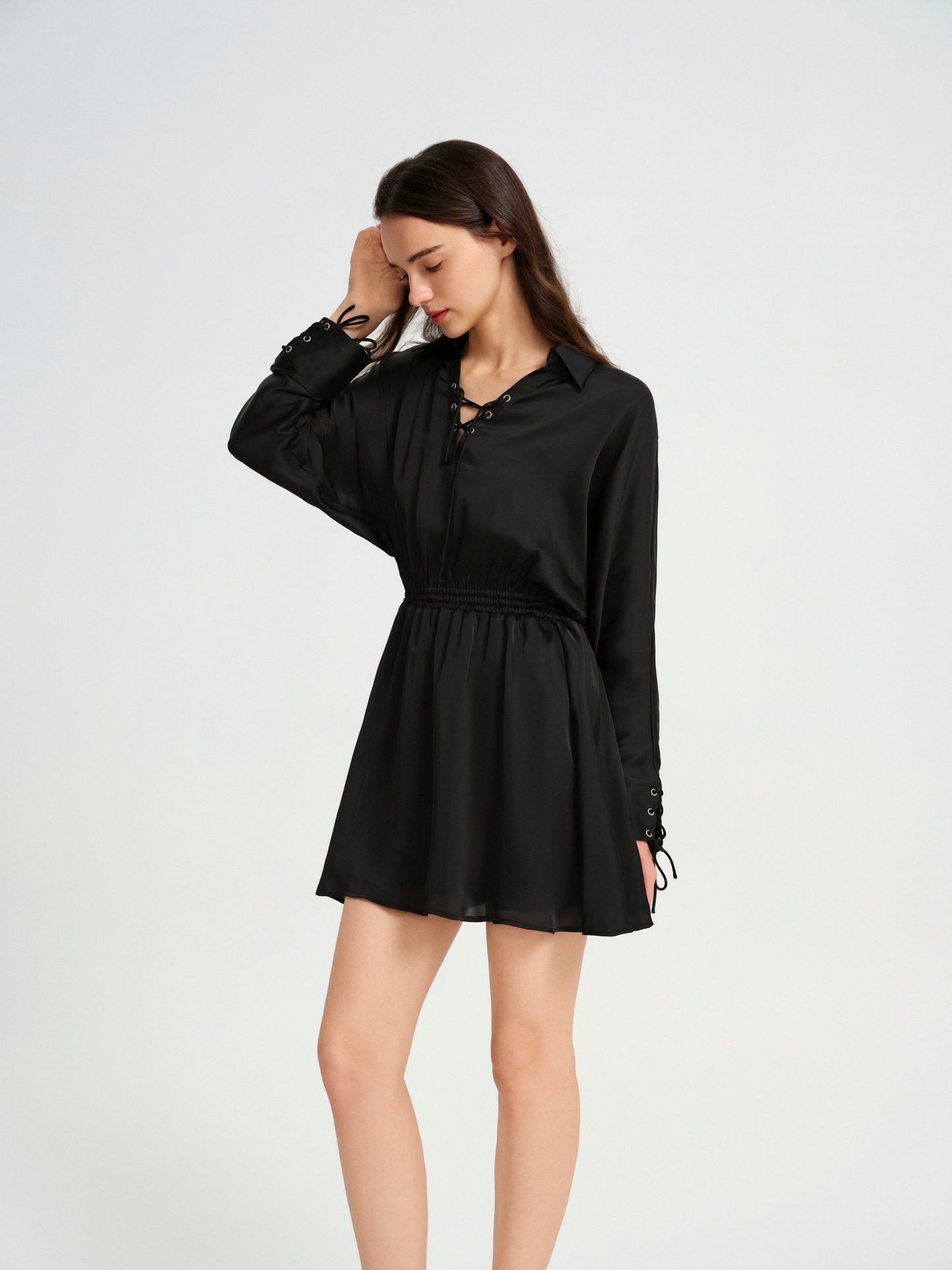 BlisSecret LACE UP V-NECK MINI DRESS