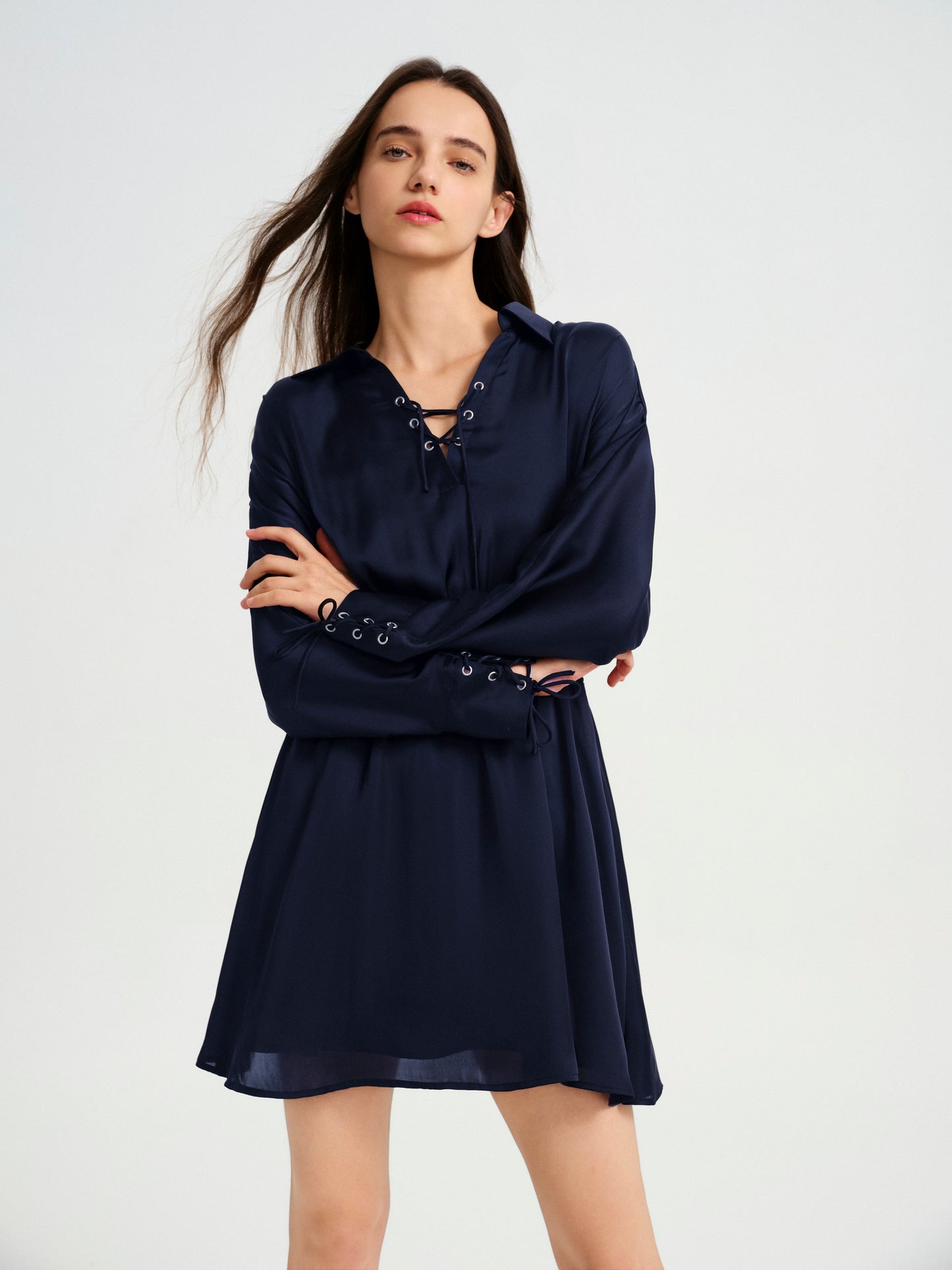 BlisSecret LACE UP V-NECK MINI DRESS