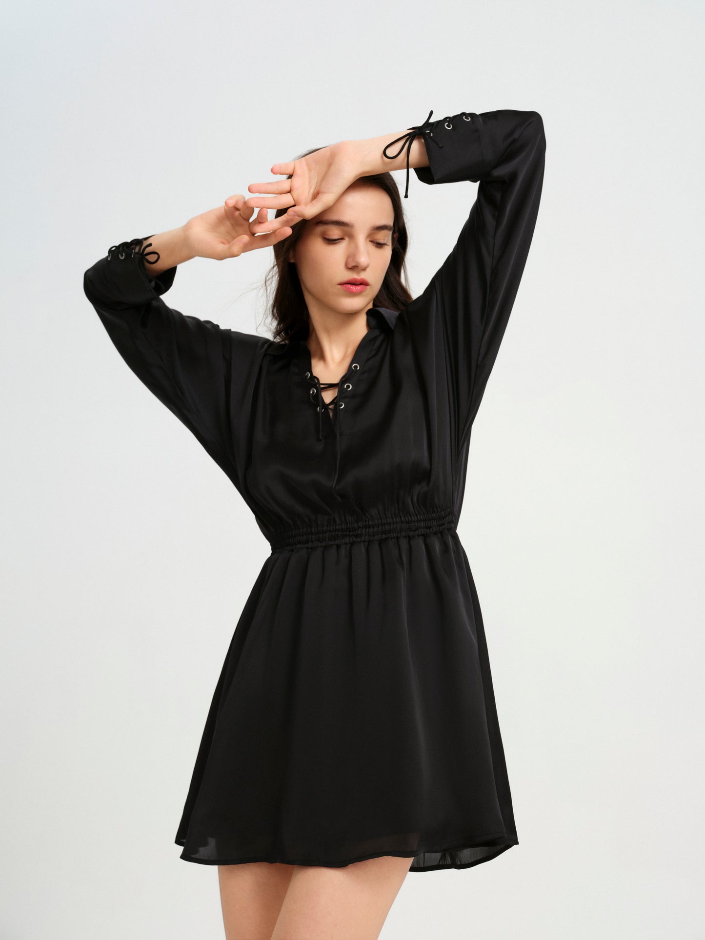 BlisSecret LACE UP V-NECK MINI DRESS