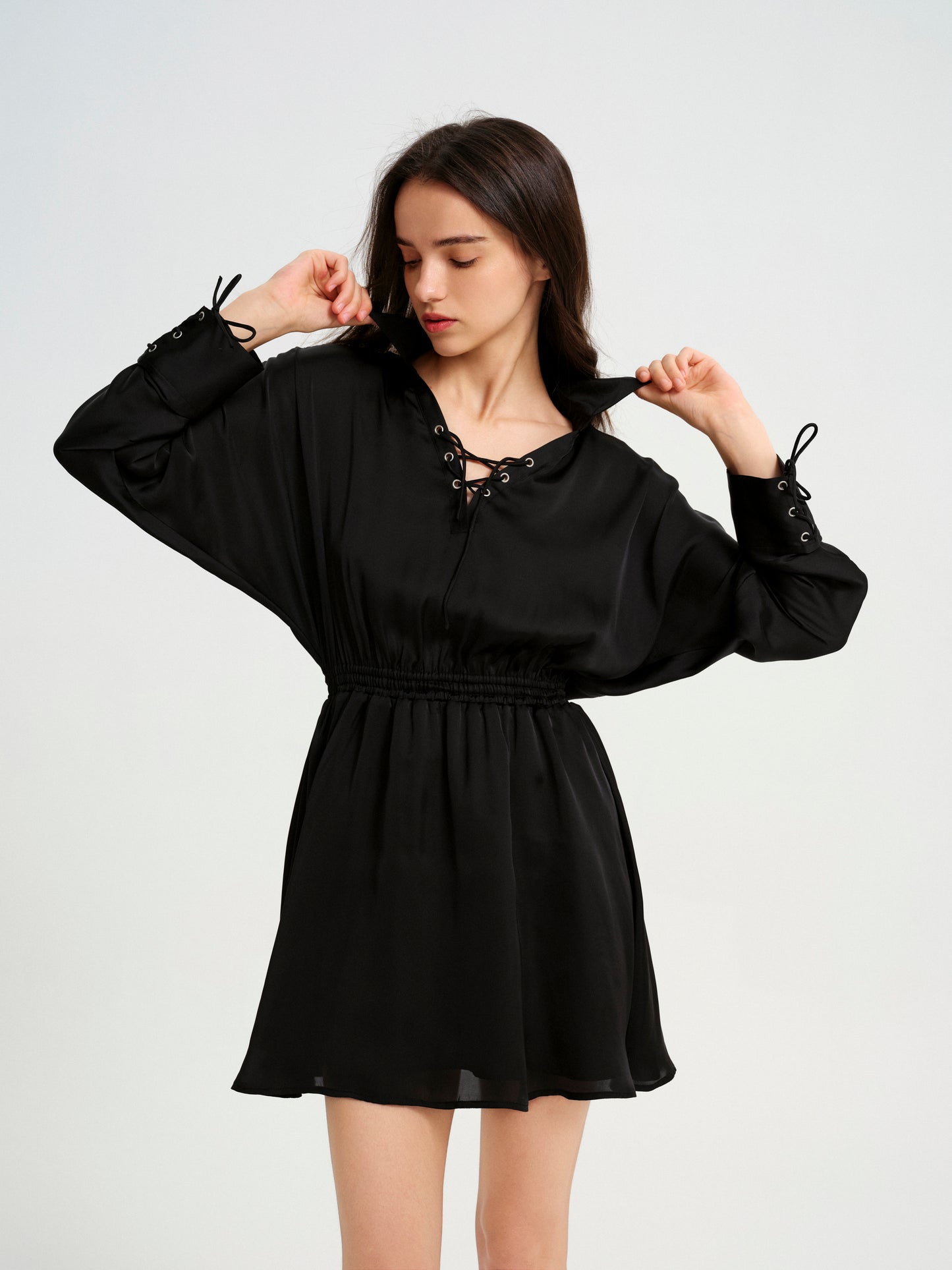 BlisSecret LACE UP V-NECK MINI DRESS