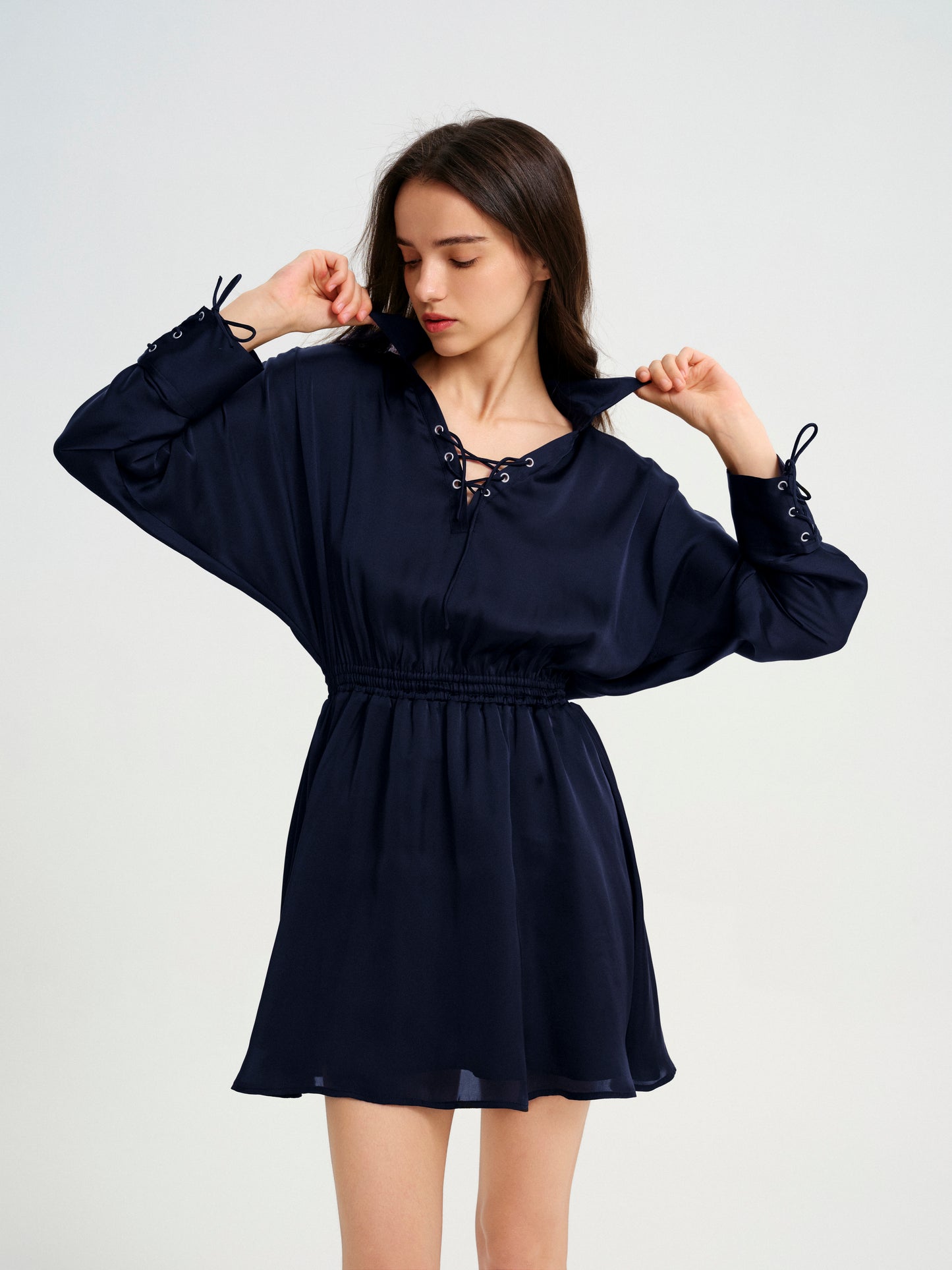 BlisSecret LACE UP V-NECK MINI DRESS