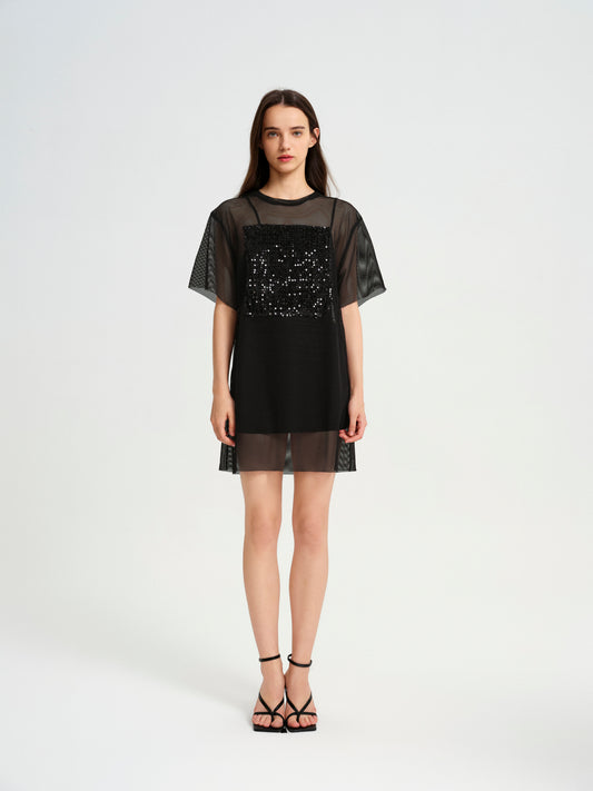 BlisSecret Oversize Mini T-Shirt Dress With Sequin Patch (2 pieces)
