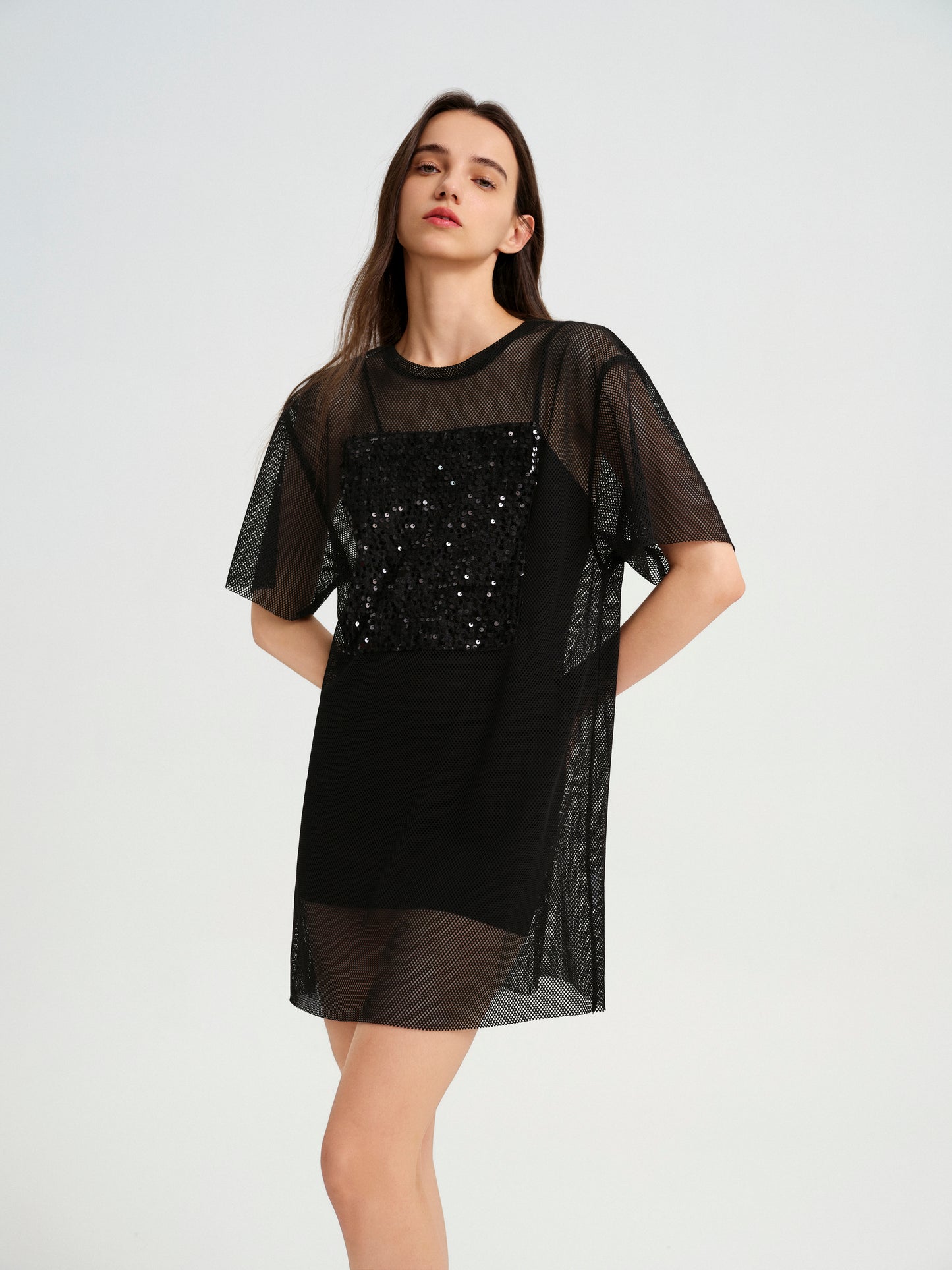 BlisSecret Oversize Mini T-Shirt Dress With Sequin Patch (2 pieces)