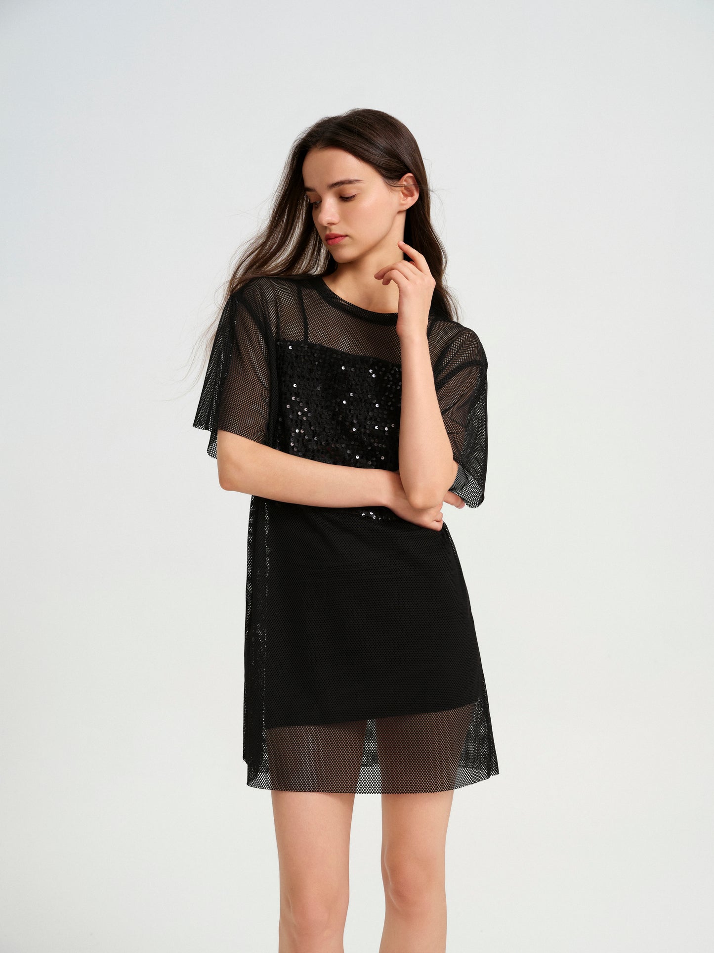 BlisSecret Oversize Mini T-Shirt Dress With Sequin Patch (2 pieces)