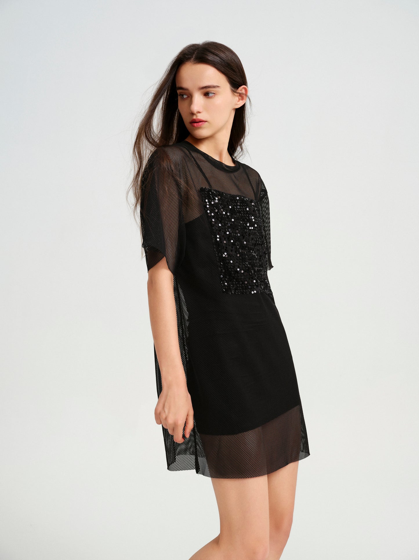 BlisSecret Oversize Mini T-Shirt Dress With Sequin Patch (2 pieces)