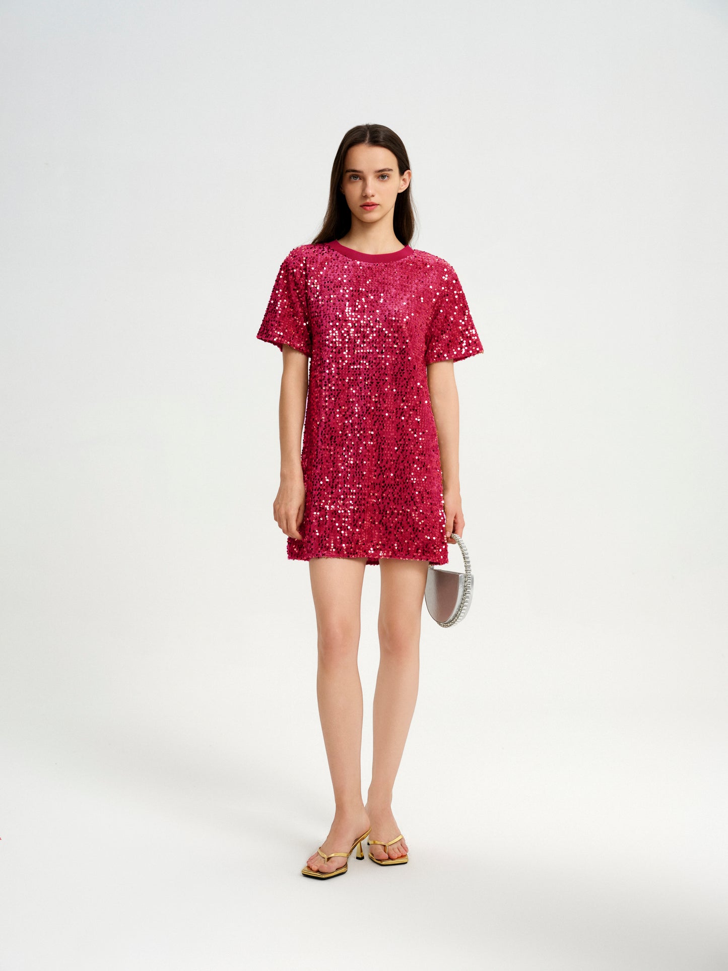 BlisSecret sequins T-Shirt Dress With Ribbed Neck Trim