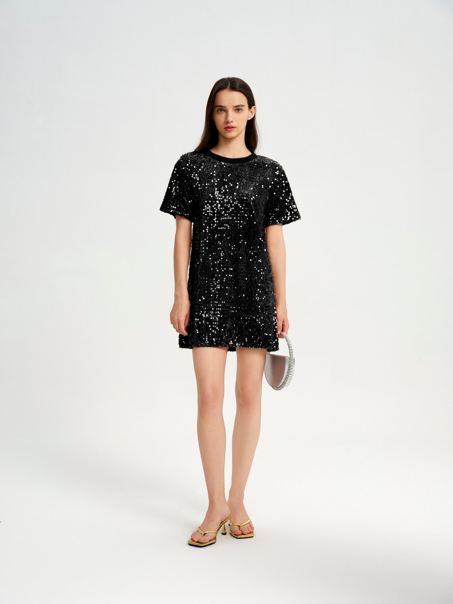 BlisSecret sequins T-Shirt Dress With Ribbed Neck Trim