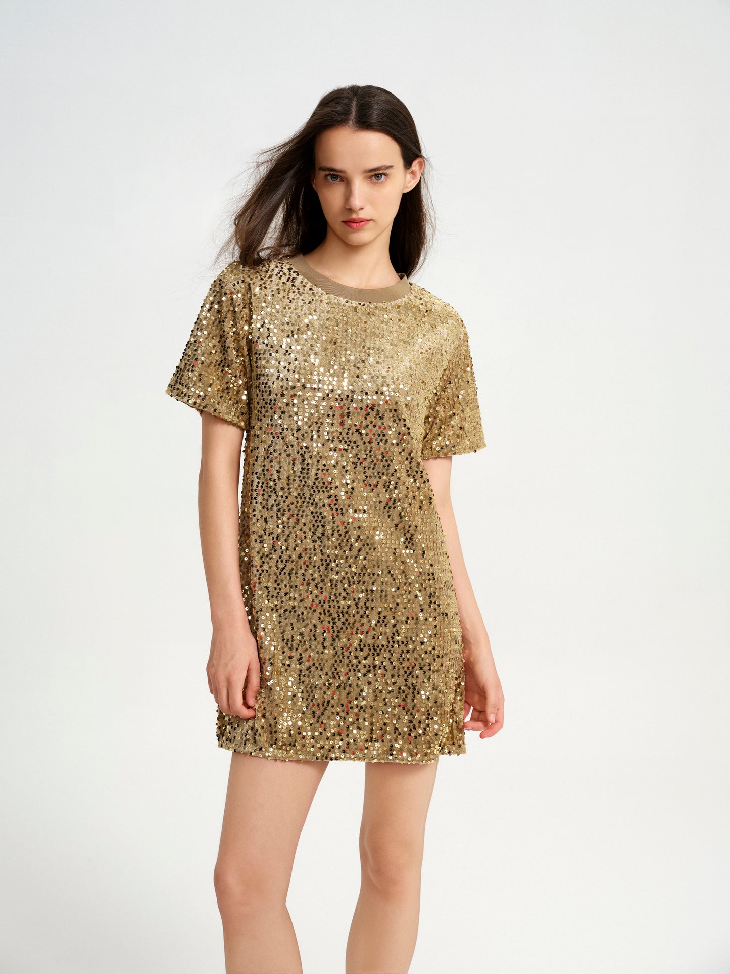 BlisSecret sequins T-Shirt Dress With Ribbed Neck Trim