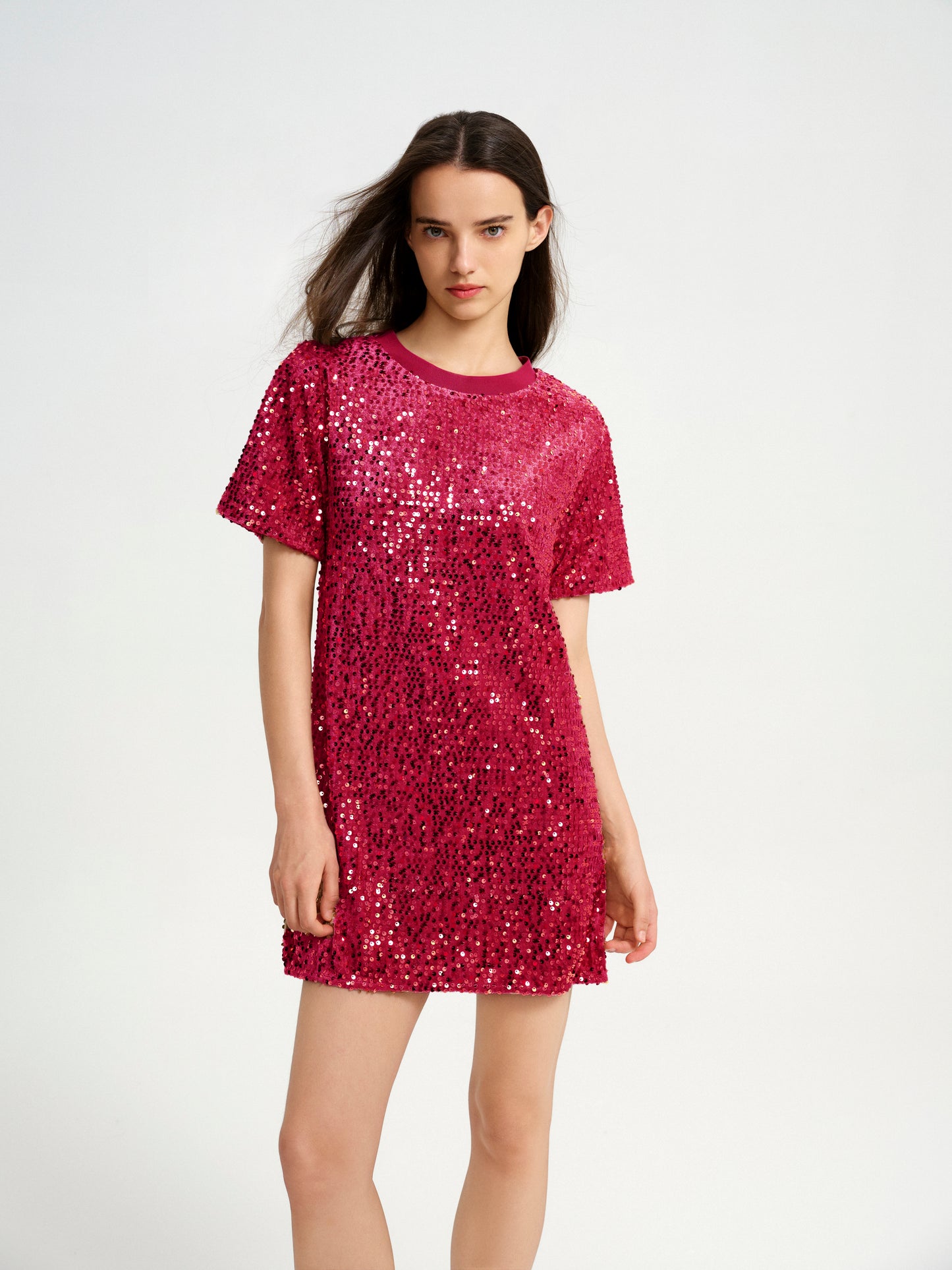 BlisSecret sequins T-Shirt Dress With Ribbed Neck Trim