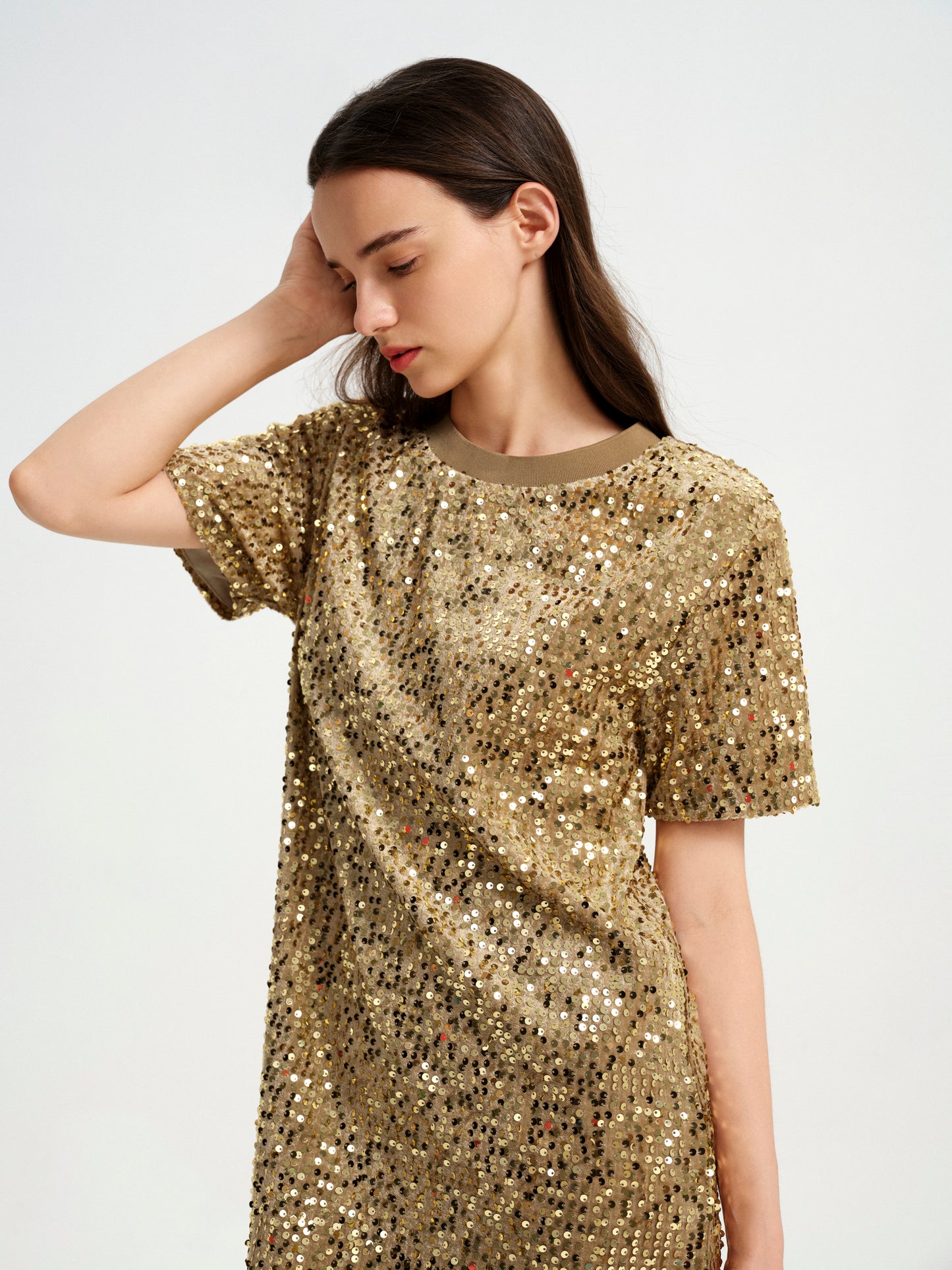 BlisSecret sequins T-Shirt Dress With Ribbed Neck Trim