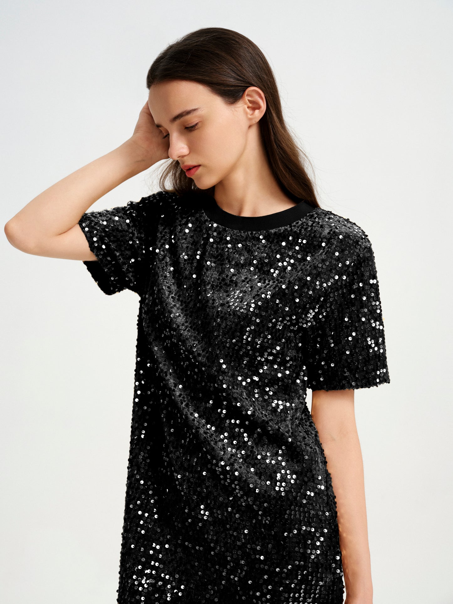 BlisSecret sequins T-Shirt Dress With Ribbed Neck Trim