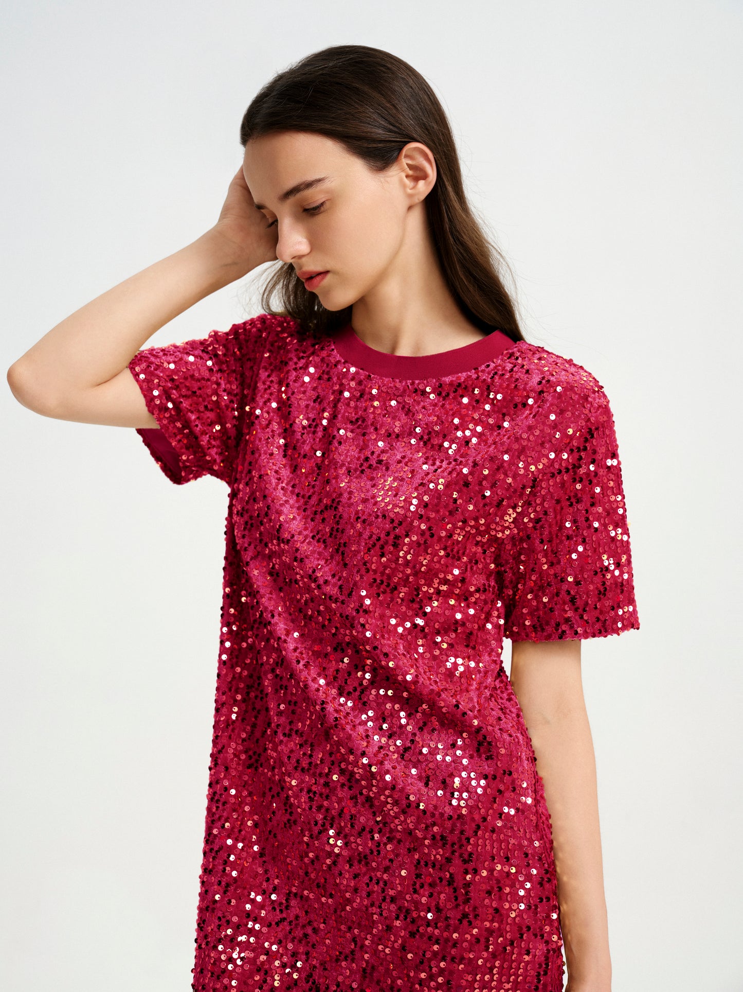 BlisSecret sequins T-Shirt Dress With Ribbed Neck Trim