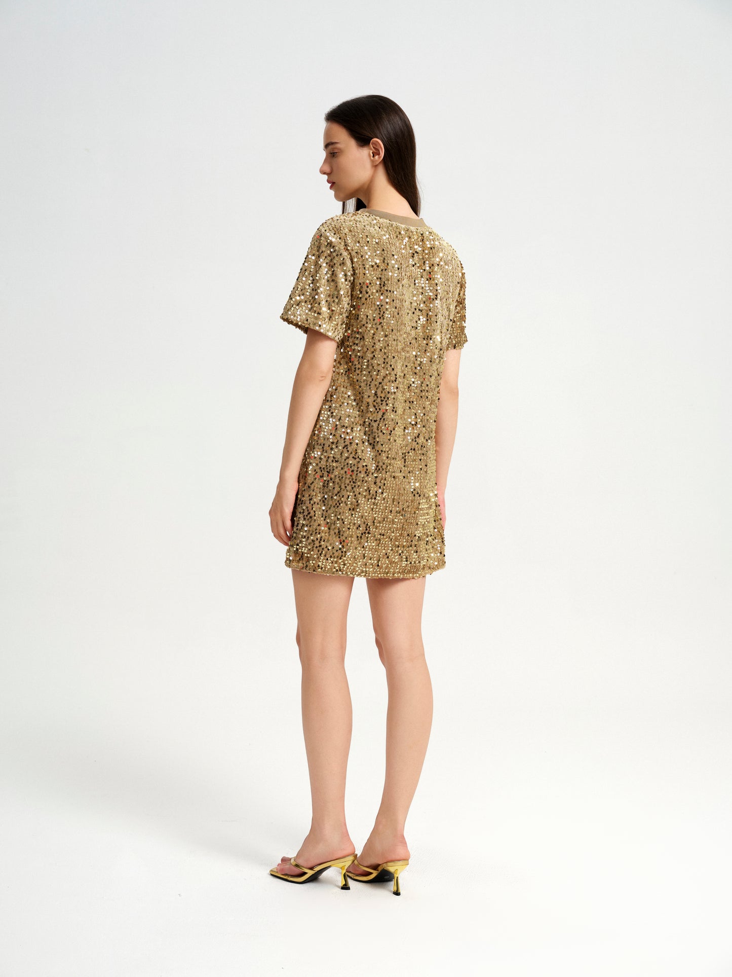 BlisSecret sequins T-Shirt Dress With Ribbed Neck Trim