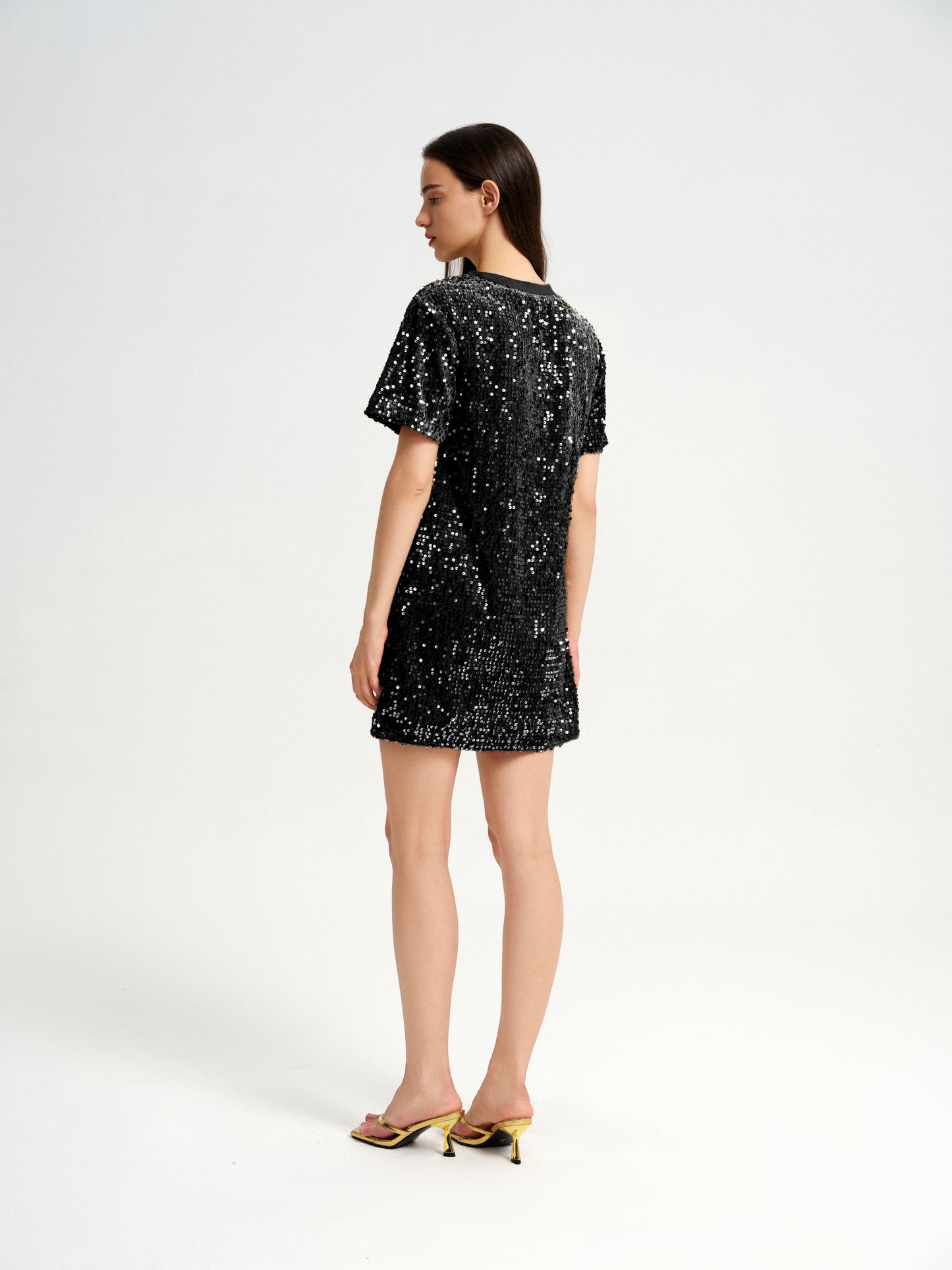 BlisSecret sequins T-Shirt Dress With Ribbed Neck Trim