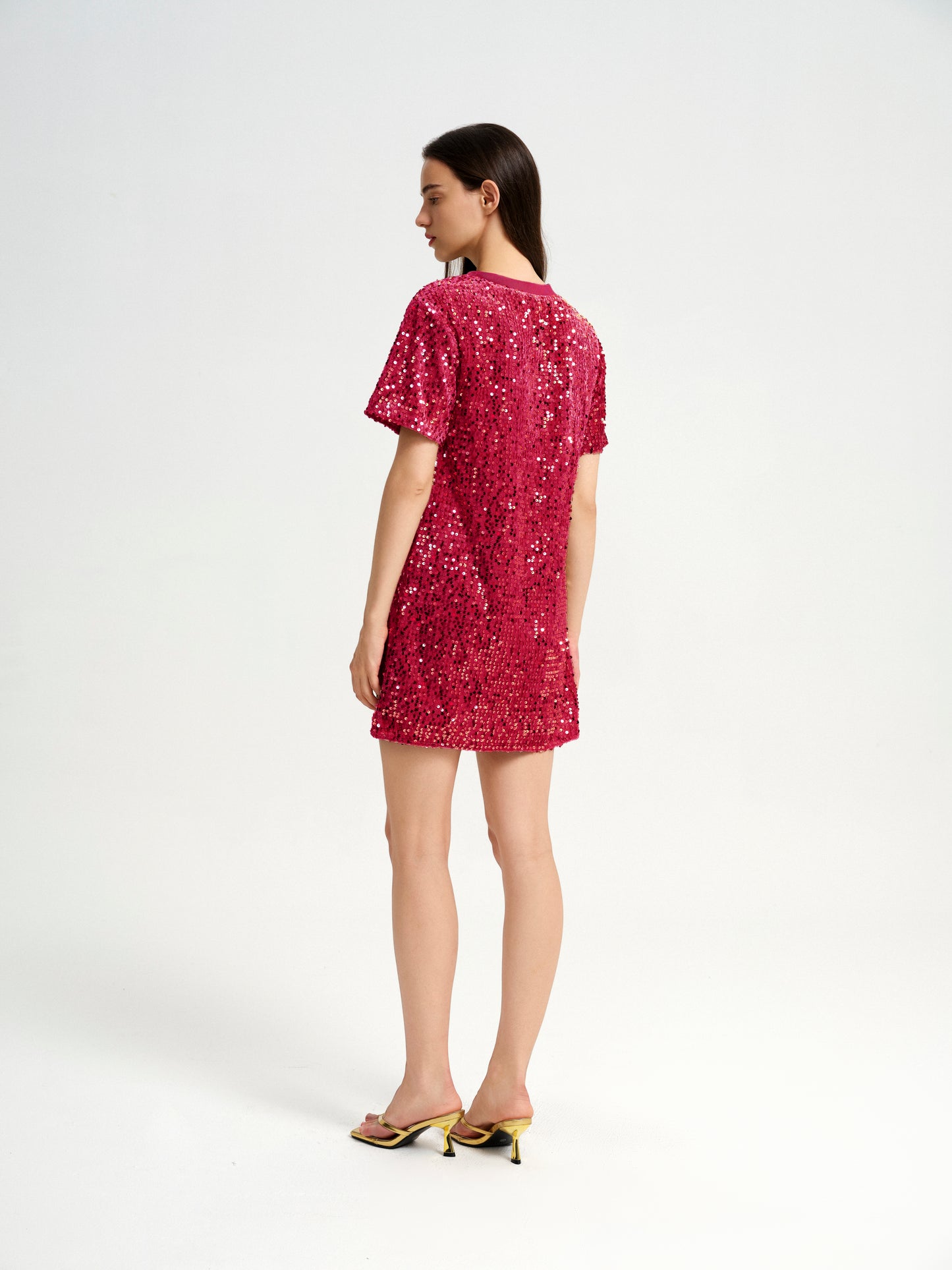 BlisSecret sequins T-Shirt Dress With Ribbed Neck Trim