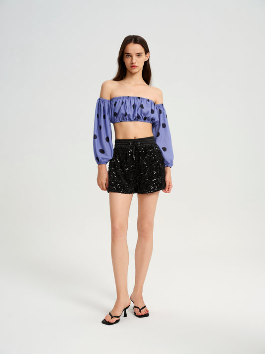 BlisSecret Off The Shoulder Cropped Bubble Top