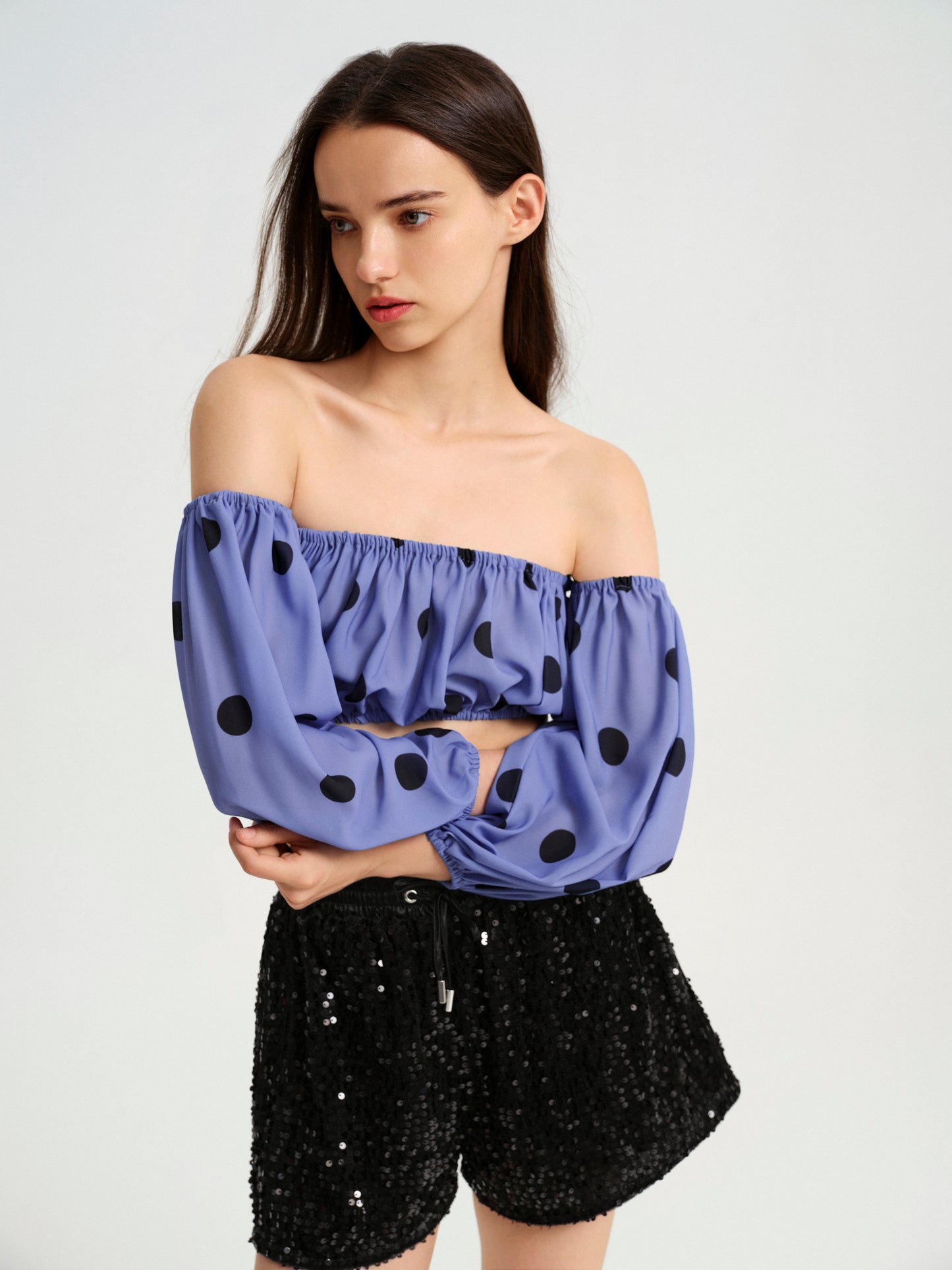 BlisSecret Off The Shoulder Cropped Bubble Top