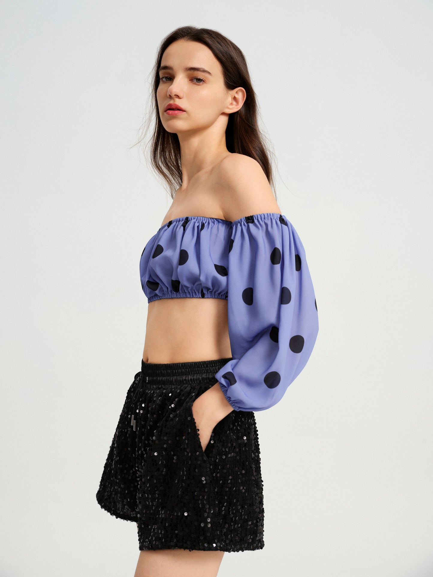BlisSecret Off The Shoulder Cropped Bubble Top