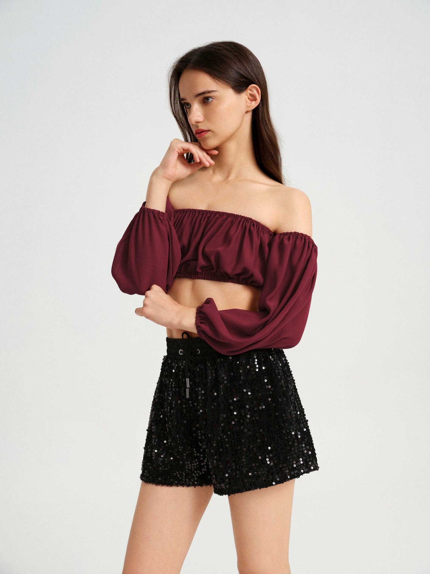 BlisSecret Off The Shoulder Cropped Bubble Top