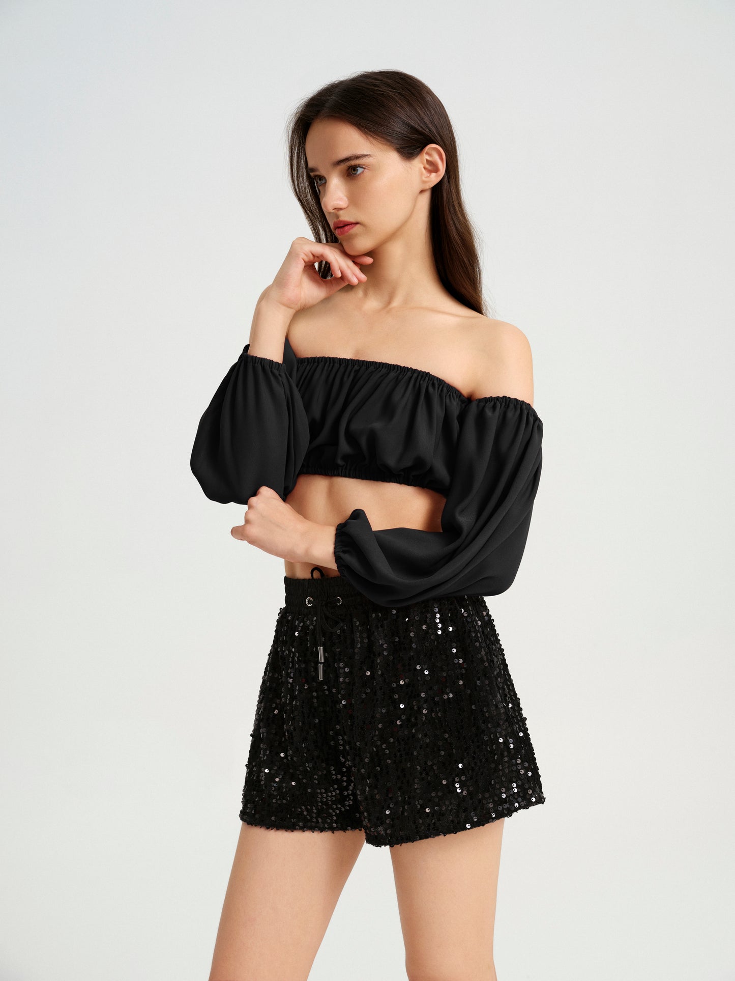 BlisSecret Off The Shoulder Cropped Bubble Top
