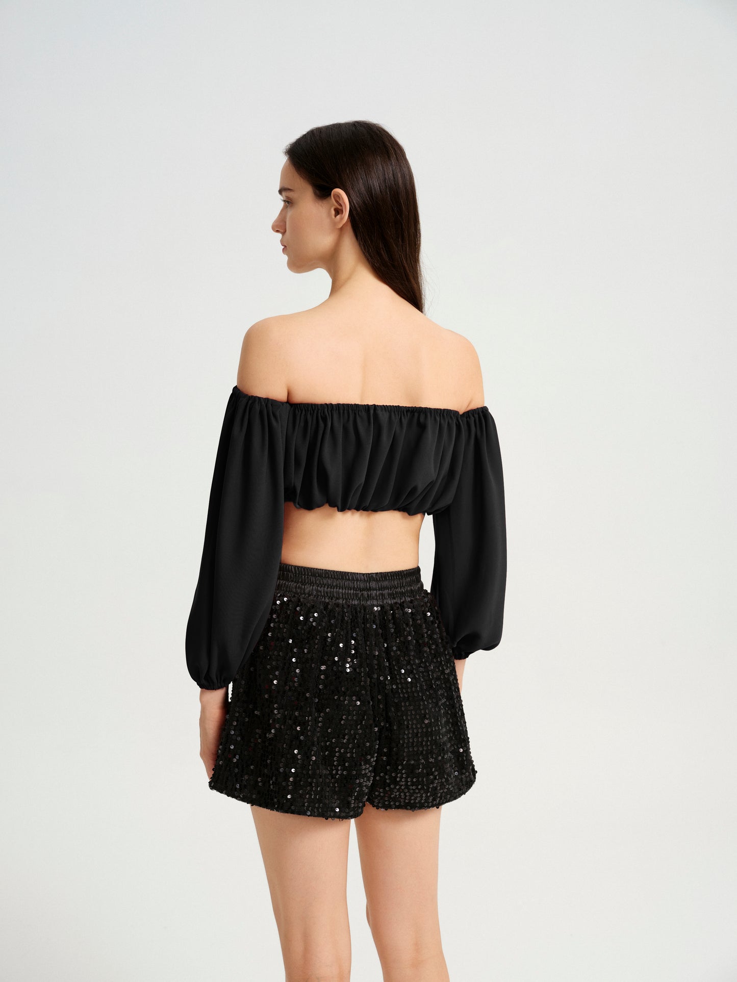 BlisSecret Off The Shoulder Cropped Bubble Top