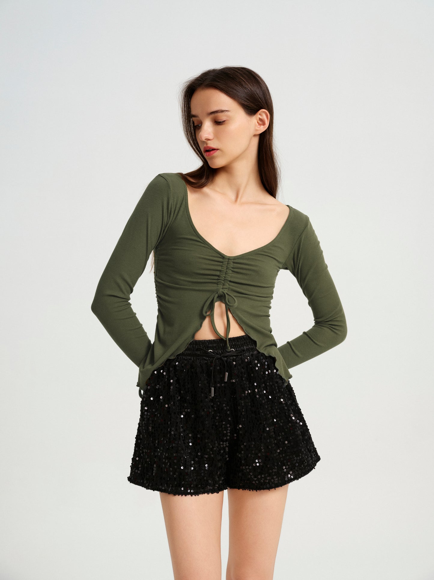 BlisSecret V-Neck Knit Top With Center Front Rouching