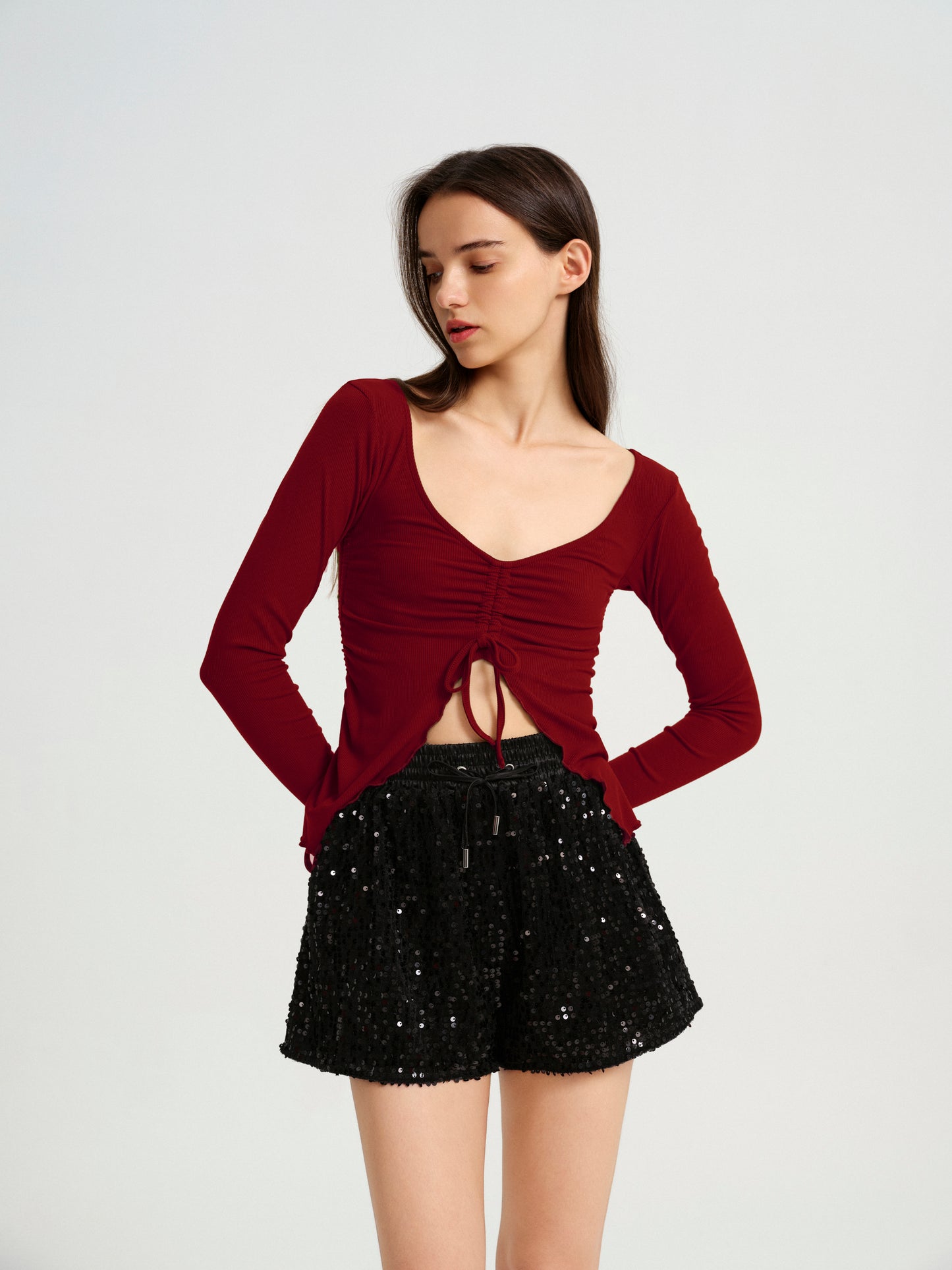 BlisSecret V-Neck Knit Top With Center Front Rouching