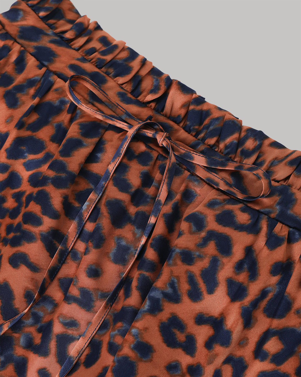 BlisSecret Leopard Print Cowl Neck Cropped Top With Pleated Padded Shoulder & Shorts