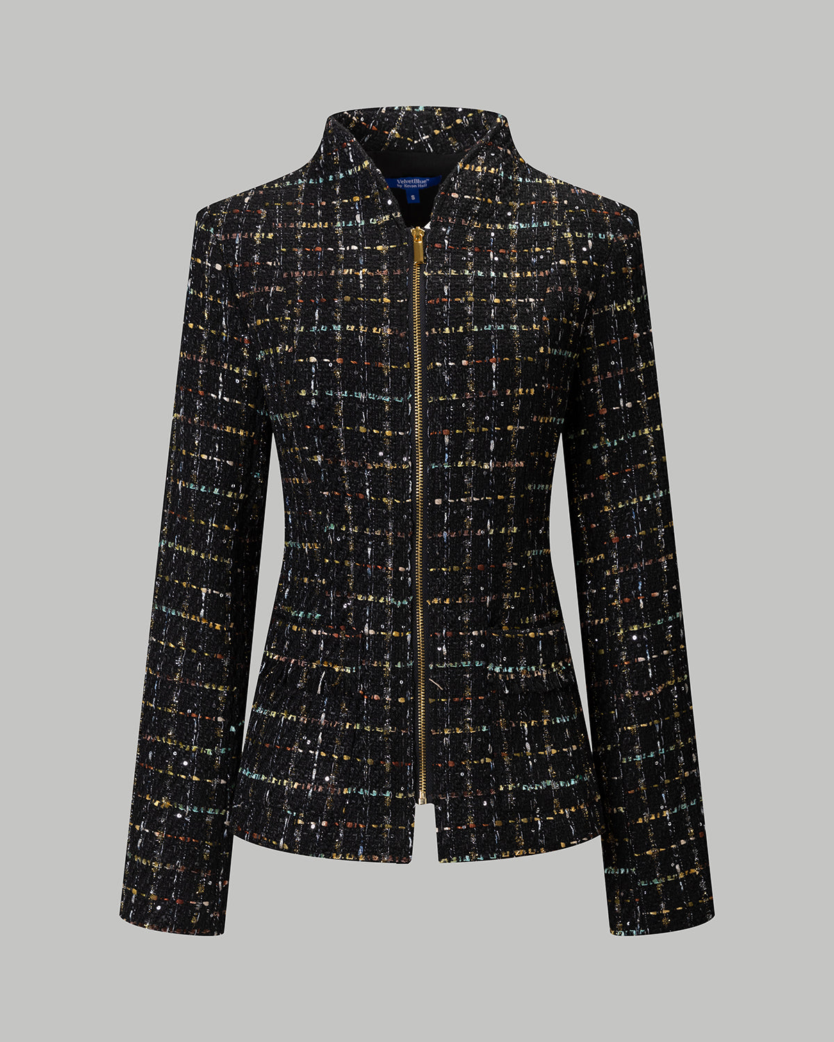 Kevan Hall X VelvetBlue -  Onyx Metallic Tweed Zip Front Jacket & A-Line Skirt