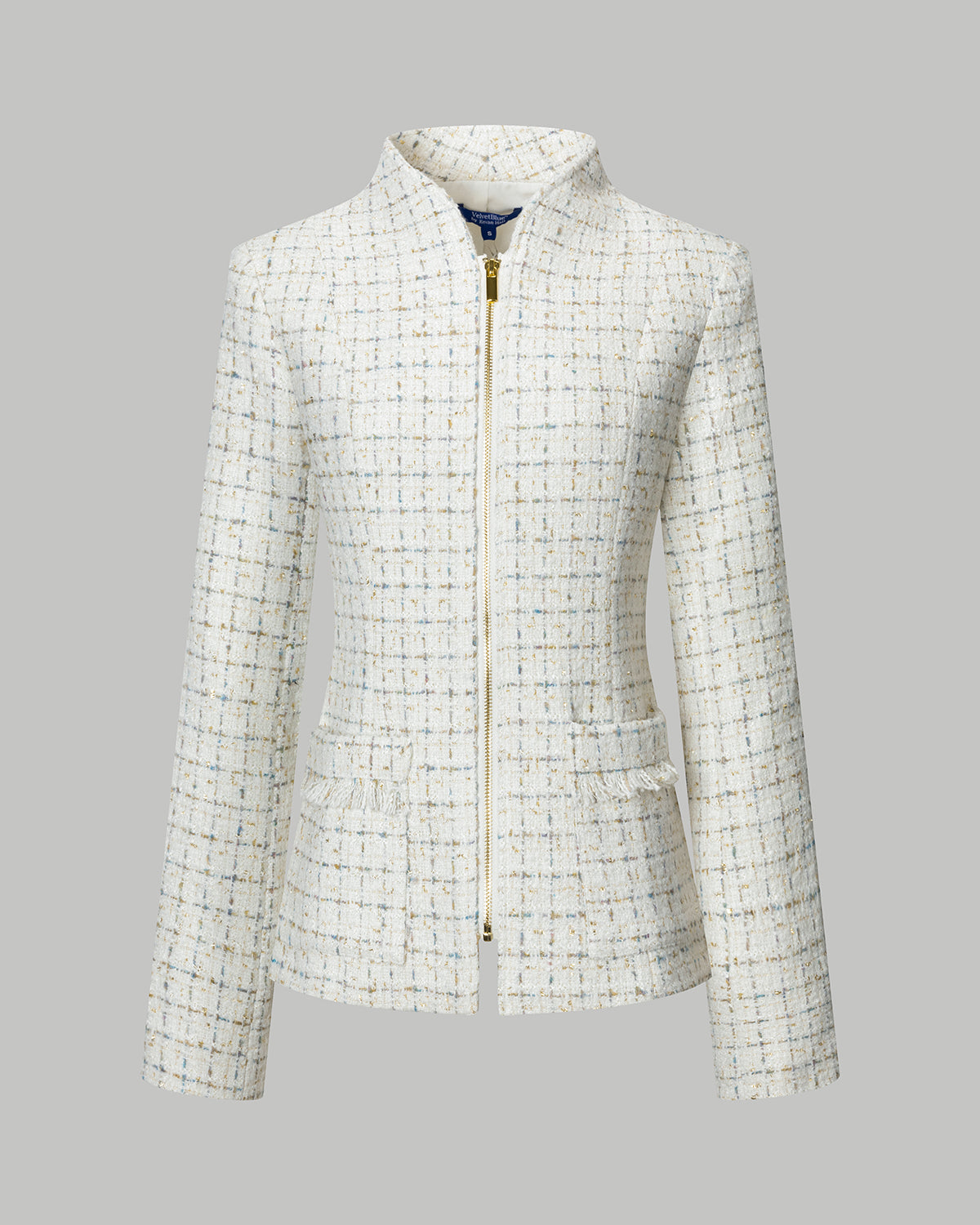 Kevan Hall X VelvetBlue - Winter White Metallic Tweed Zip Front Jacket & A-Line Skirt