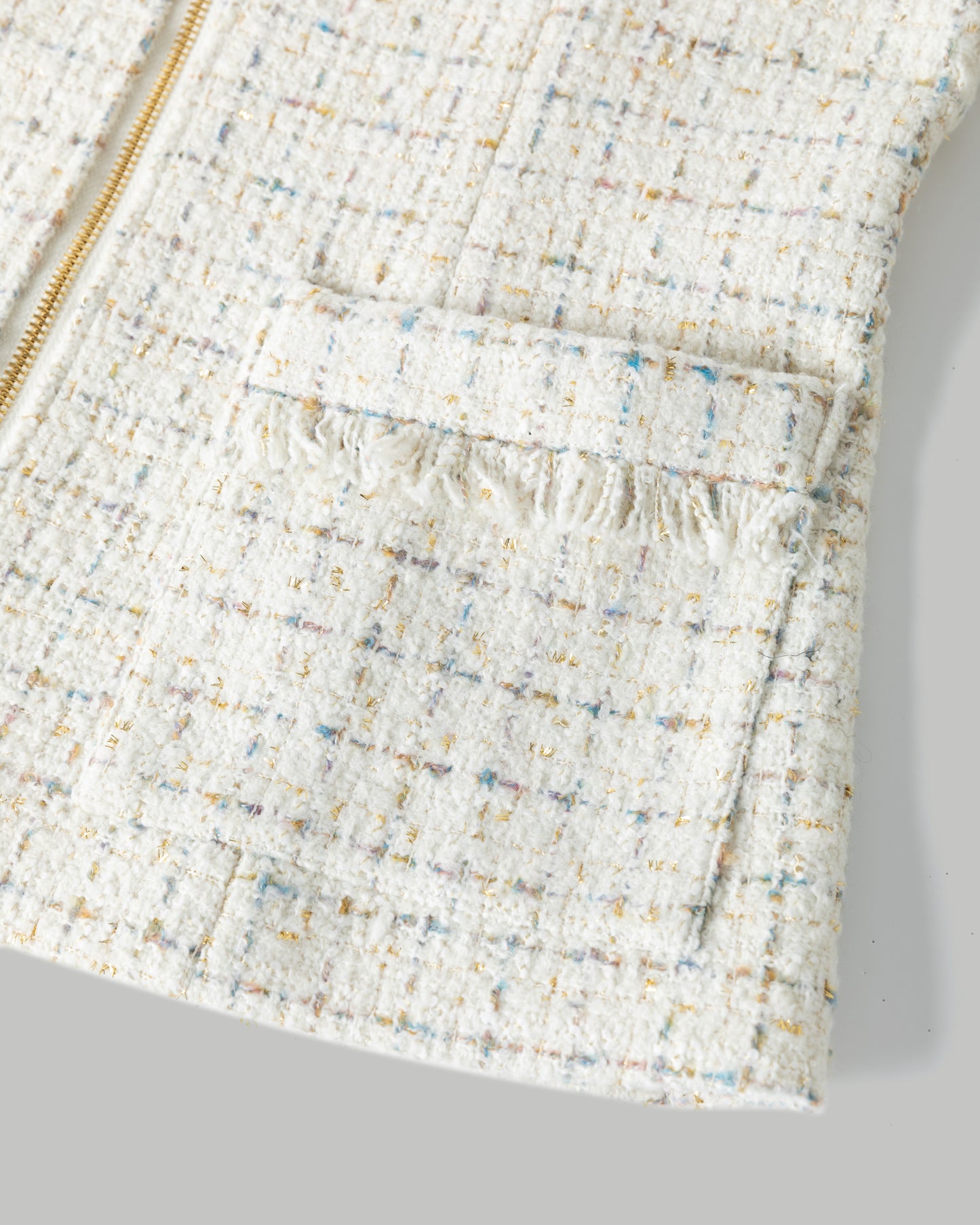 Kevan Hall X VelvetBlue - Winter White Metallic Tweed Zip Front Jacket & A-Line Skirt