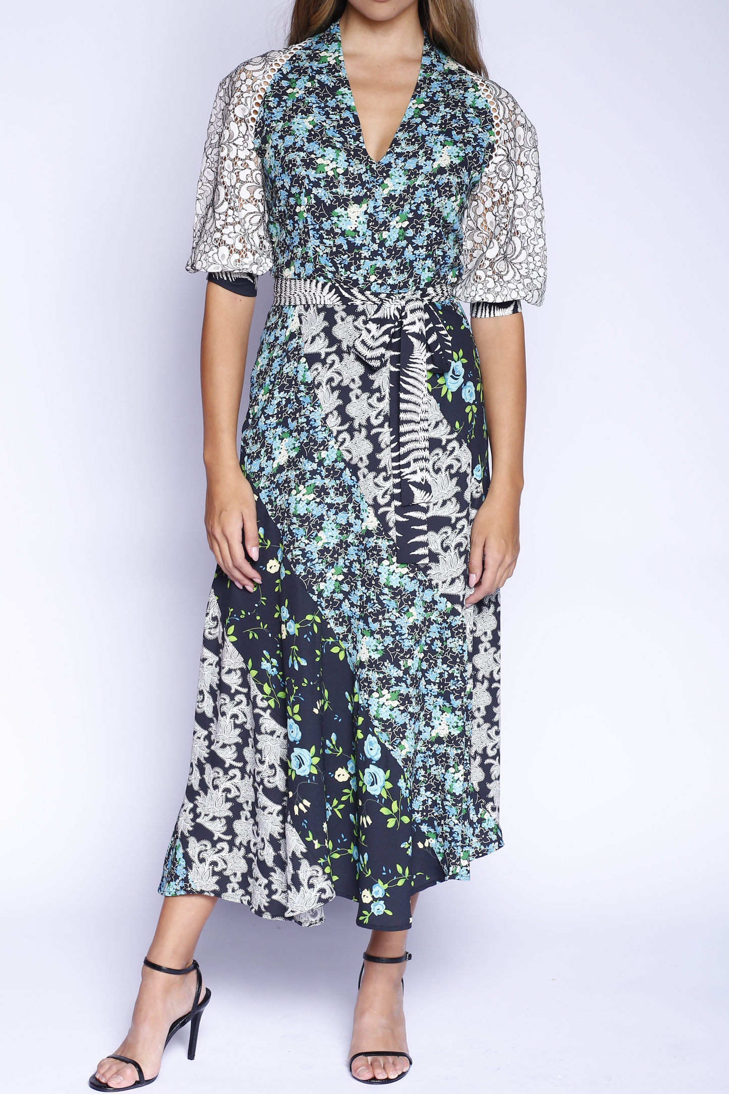 Kevan Hall X VelvetBlue Maxi Swirl Dress Green Multi Floral