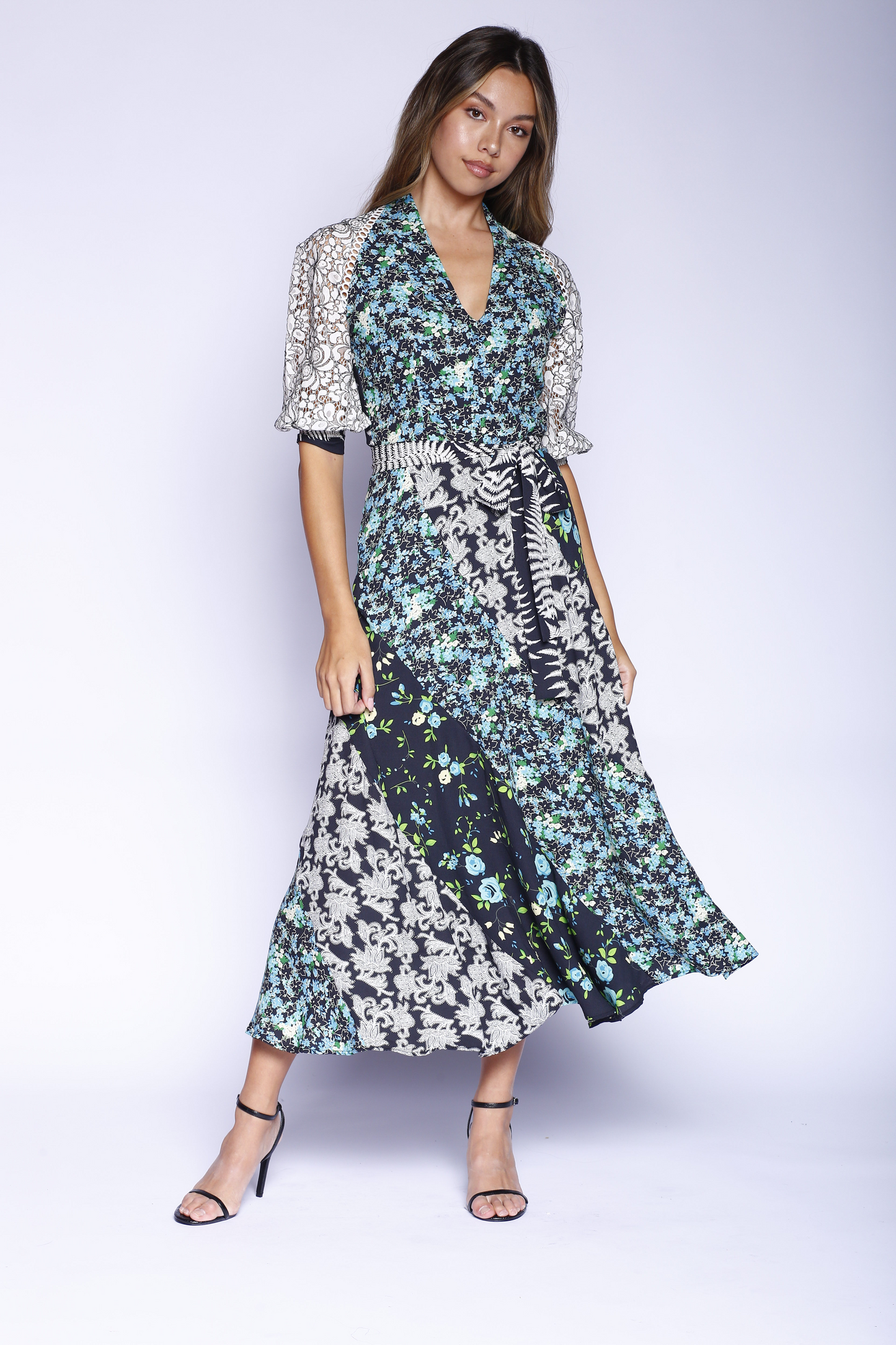 Kevan Hall X VelvetBlue Maxi Swirl Dress Green Multi Floral