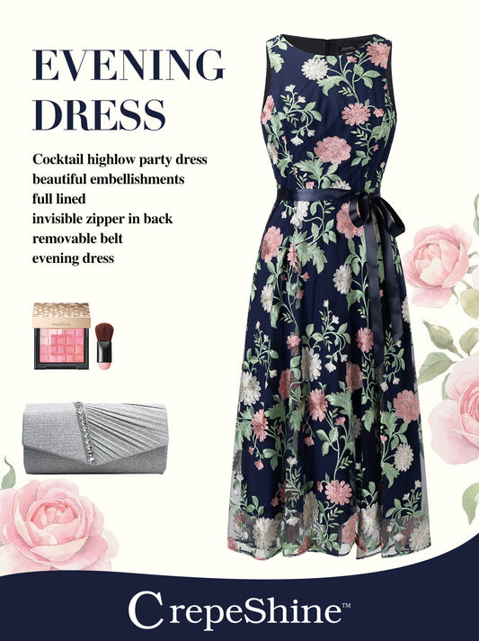 CrepeShine NAVY ROSE EMB Evening Dress