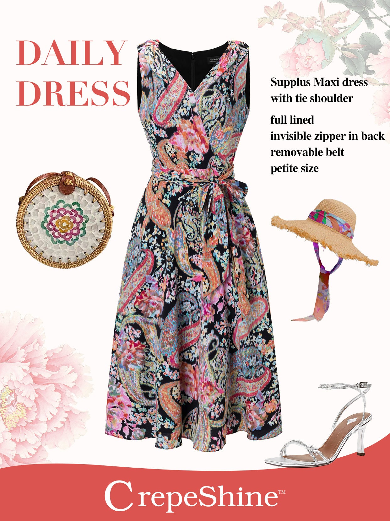 CrepeShine BLACK PINK PAISLEY Dress