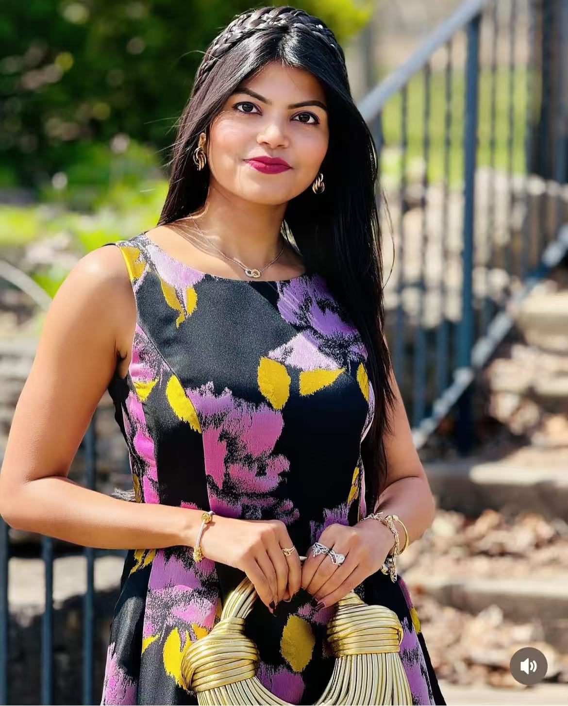 CrepeShine Black Viola Floral Dress