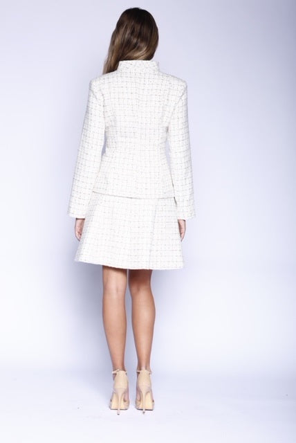 Kevan Hall X VelvetBlue - Winter White Metallic Tweed Zip Front Jacket & A-Line Skirt