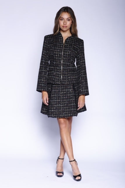 Kevan Hall X VelvetBlue -  Onyx Metallic Tweed Zip Front Jacket & A-Line Skirt