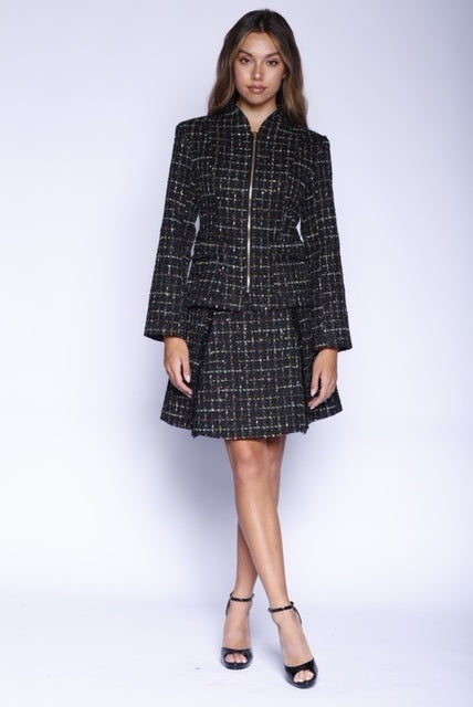 Kevan Hall X VelvetBlue -  Onyx Metallic Tweed Zip Front Jacket & A-Line Skirt
