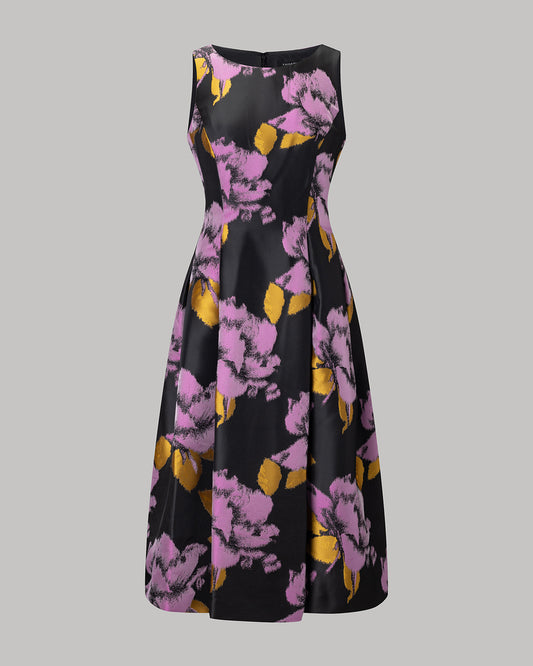 CrepeShine Black Viola Floral Dress