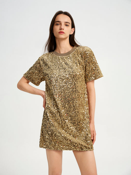 BlisSecret sequins T-Shirt Dress With Ribbed Neck Trim