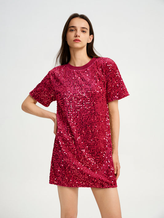 BlisSecret sequins T-Shirt Dress With Ribbed Neck Trim