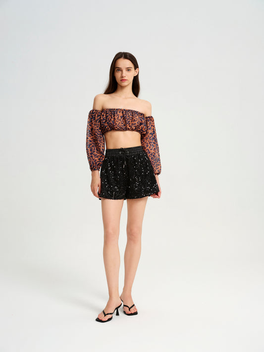 BlisSecret Off The Shoulder Cropped Bubble Top