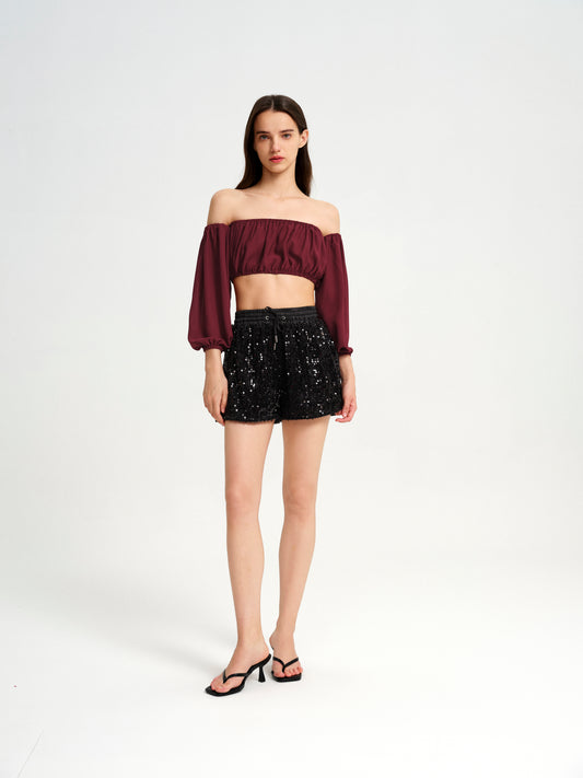 BlisSecret Off The Shoulder Cropped Bubble Top