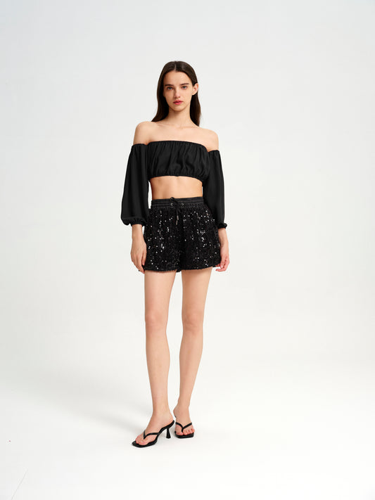 BlisSecret Off The Shoulder Cropped Bubble Top