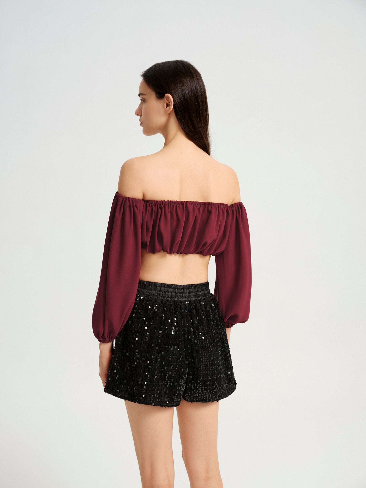 Off The Shoulder Cropped Bubble Top