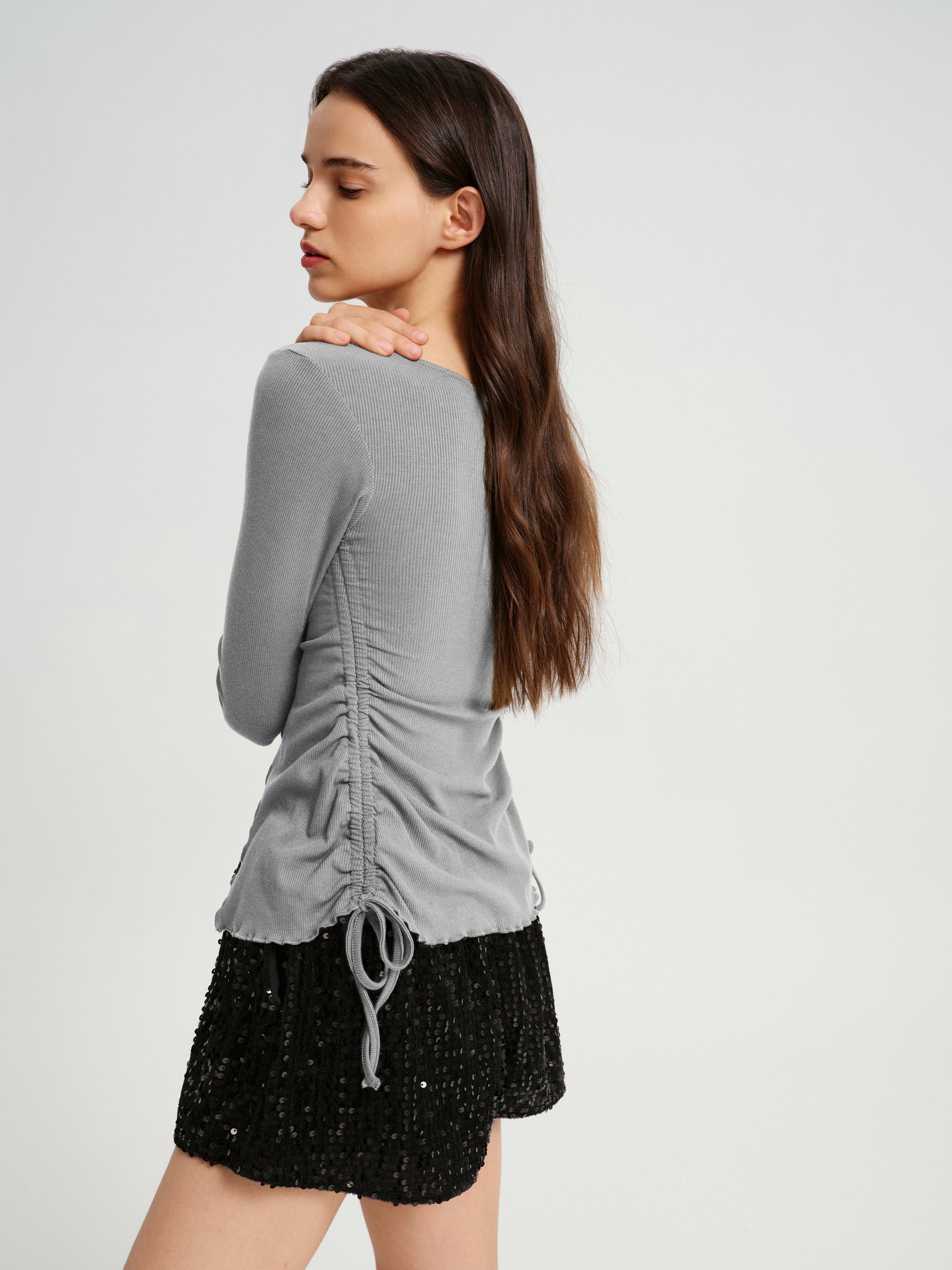 V-Neck Knit Top With Center Front Rouching – Faye Brands