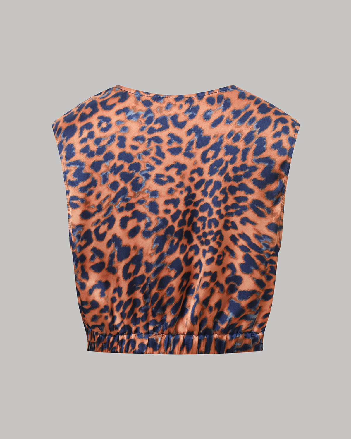 Leopard Print Cowl Neck Cropped Top With Pleated Padded Shoulder & Shorts