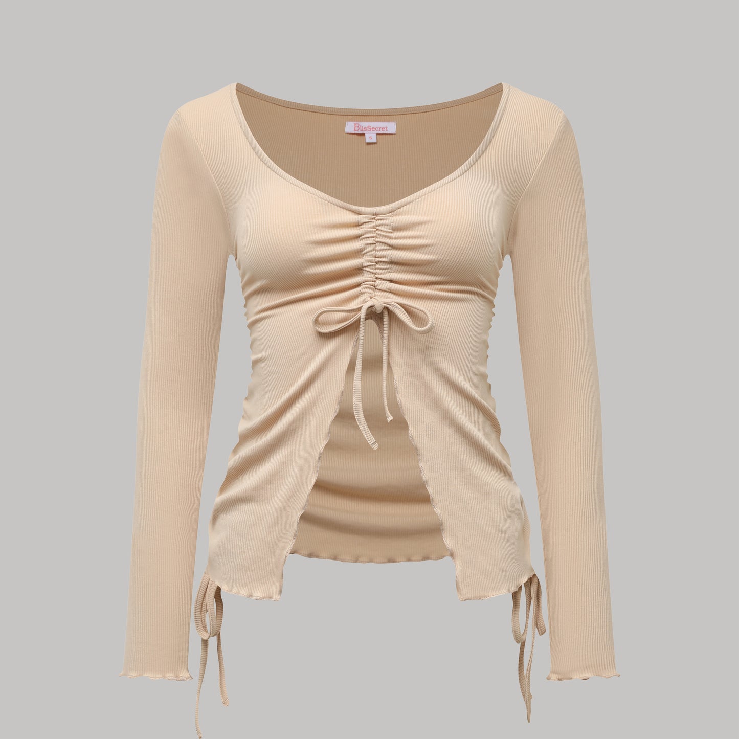 V-Neck Knit Top With Center Front Rouching