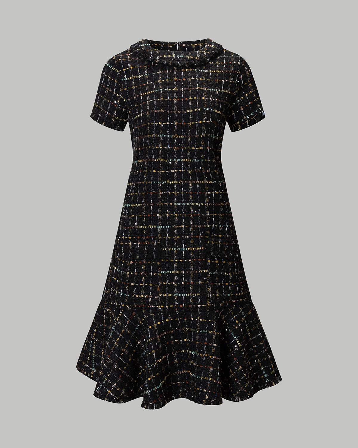 VelvetBlue Metallic Tweed Short Sleeve Chanel Mini Dress